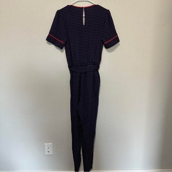Draper James Full Length Jumpsuit Size Small Waist Tie Short Sleeve Navy Floral - Picture 12 of 15